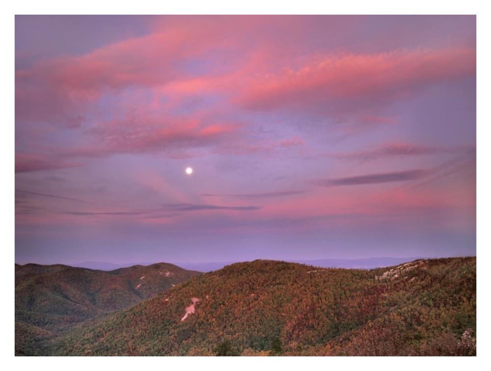 Moon Over Blue Ridge Range And Lost Cove Cliffs, Blue Ridge Parkway, North Carolina-Paper Art-34X26