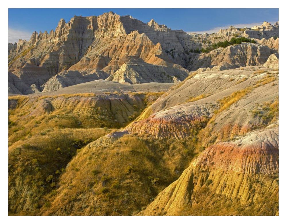 Eroded Buttes Showing Layers Of Sedimentary Rock, Badlands National Park, South Dakota-Paper Art-18X14