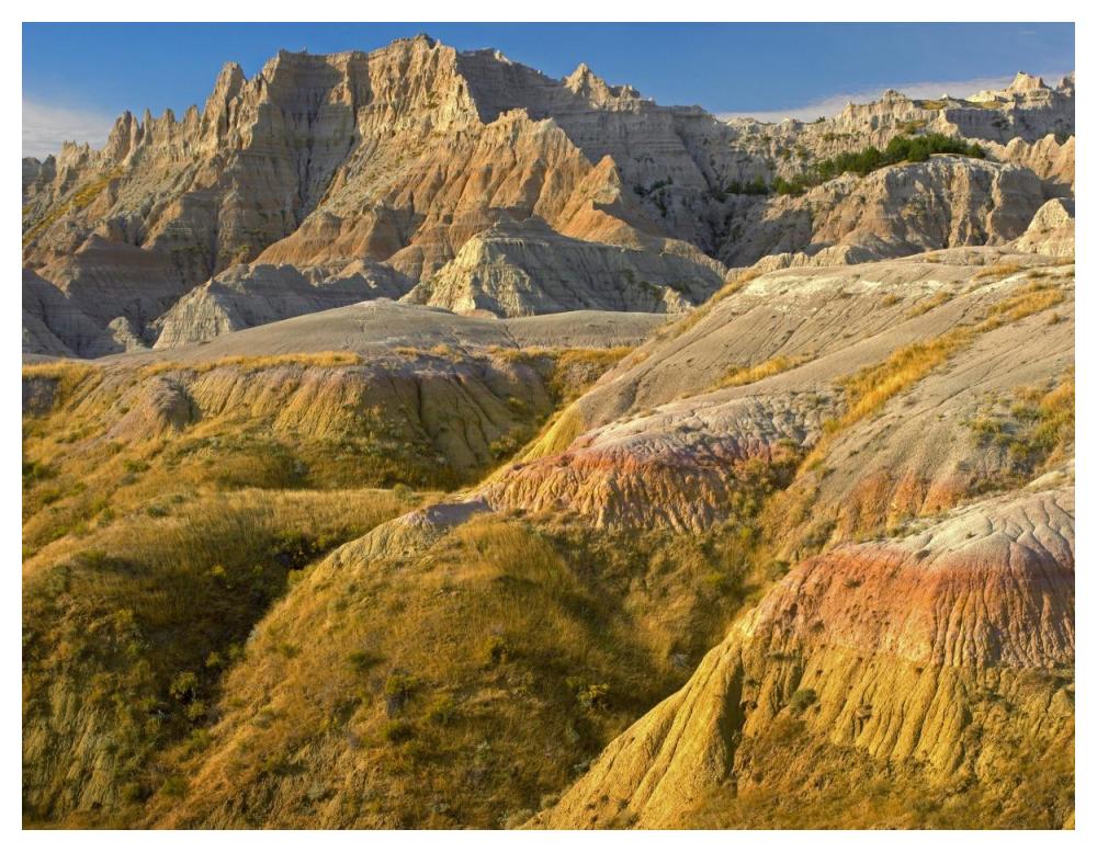 Eroded Buttes Showing Layers Of Sedimentary Rock, Badlands National Park, South Dakota-Paper Art-50X38