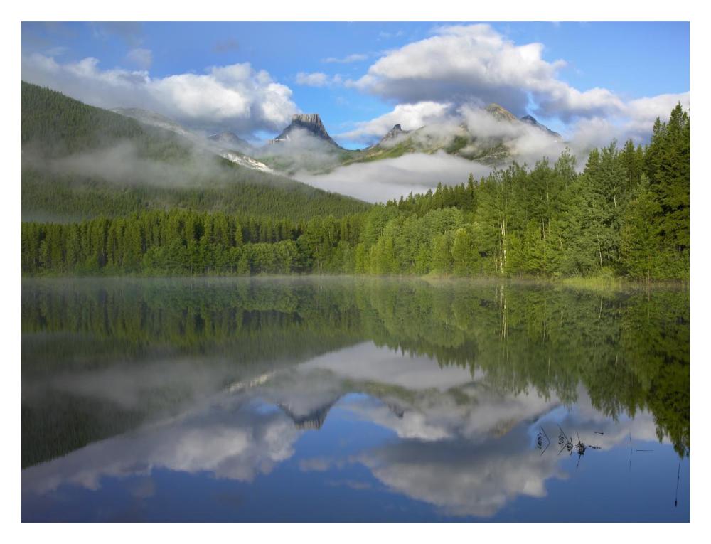 Fortress Mountain Shrouded In Clouds, Reflected In Lake, Kananaskis Country, Alberta, Canada-Paper Art-34X26