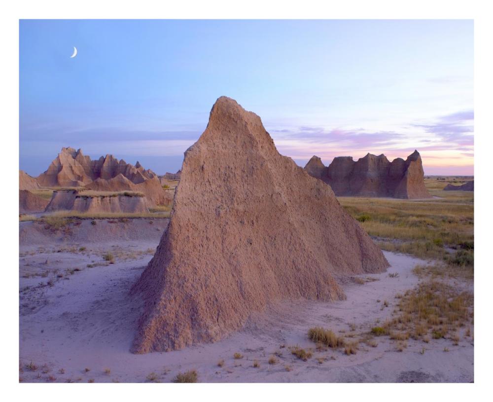 Crescent Moon Over Landscape Showing Erosional Features, Badlands National Park, South Dakota-Paper Art-26X22