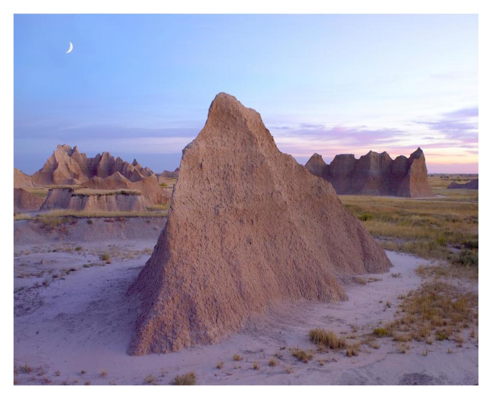 Crescent Moon Over Landscape Showing Erosional Features, Badlands National Park, South Dakota-Paper Art-37X30