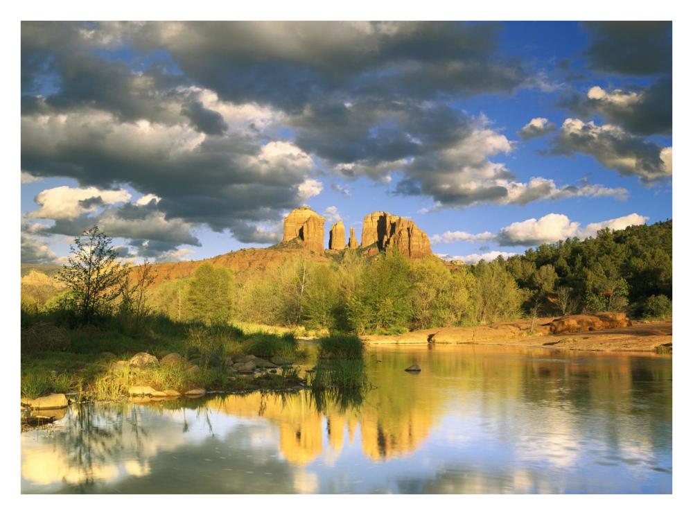 Cathedral Rock Reflected In Oak Creek At Red Rock Crossing, Red Rock State Park Near Sedona, Arizona-Paper Art-34X26