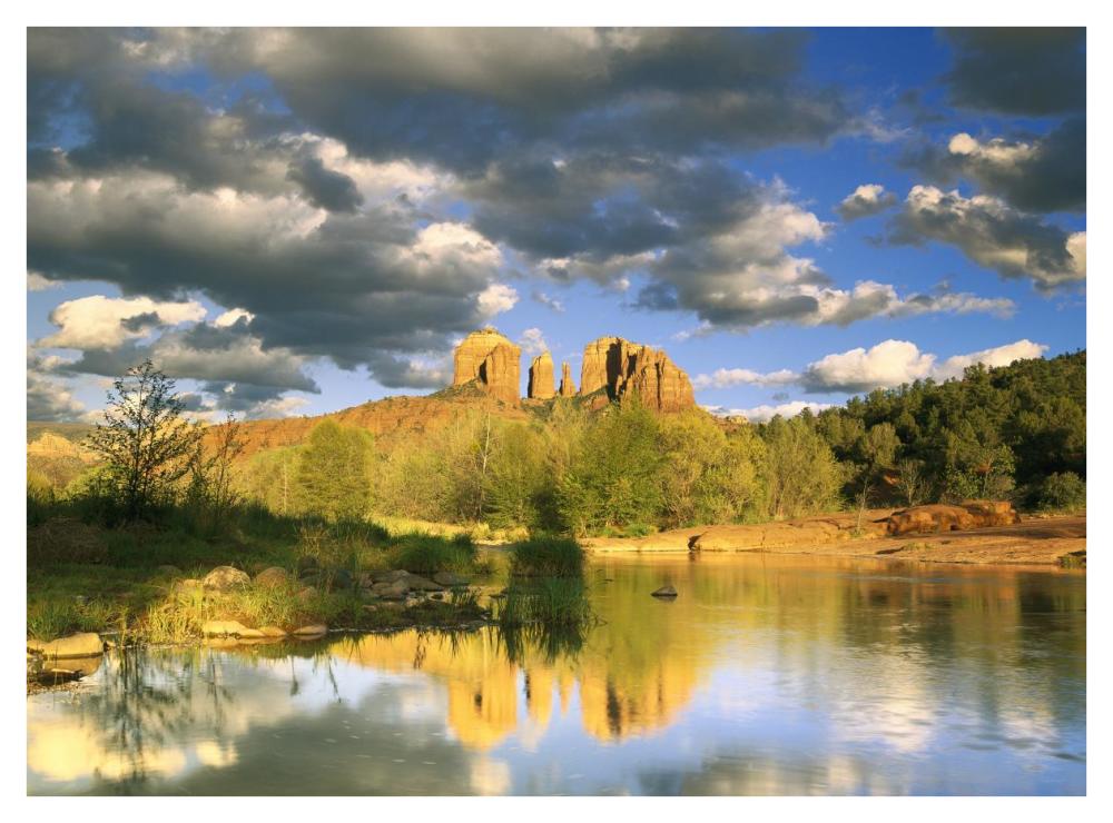 Cathedral Rock Reflected In Oak Creek At Red Rock Crossing, Red Rock State Park Near Sedona, Arizona-Paper Art-42X32