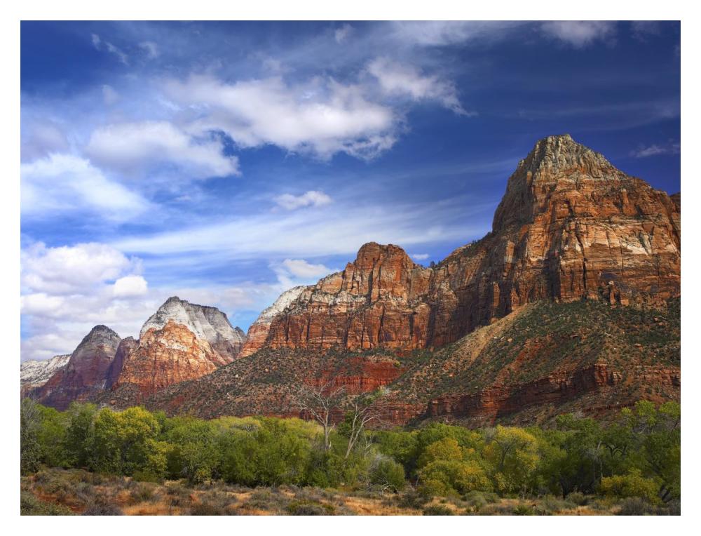 The Watchman, Outcropping Near South Entrance Of Zion National Park, Cottonwoods In Foreground, Utah-Paper Art-18X14