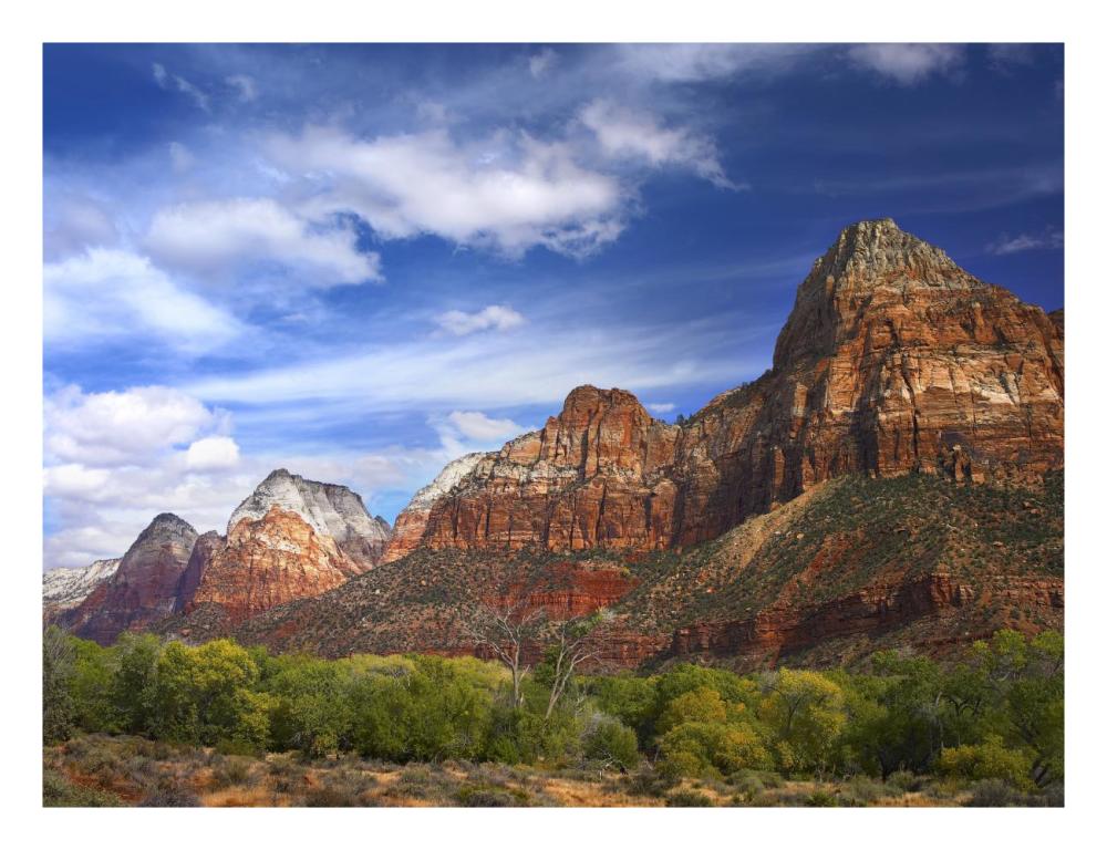 The Watchman, Outcropping Near South Entrance Of Zion National Park, Cottonwoods In Foreground, Utah-Paper Art-26X20