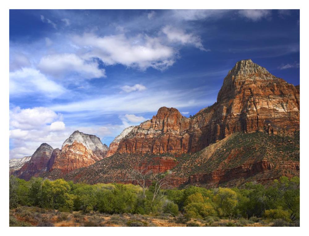 The Watchman, Outcropping Near South Entrance Of Zion National Park, Cottonwoods In Foreground, Utah-Paper Art-34X26