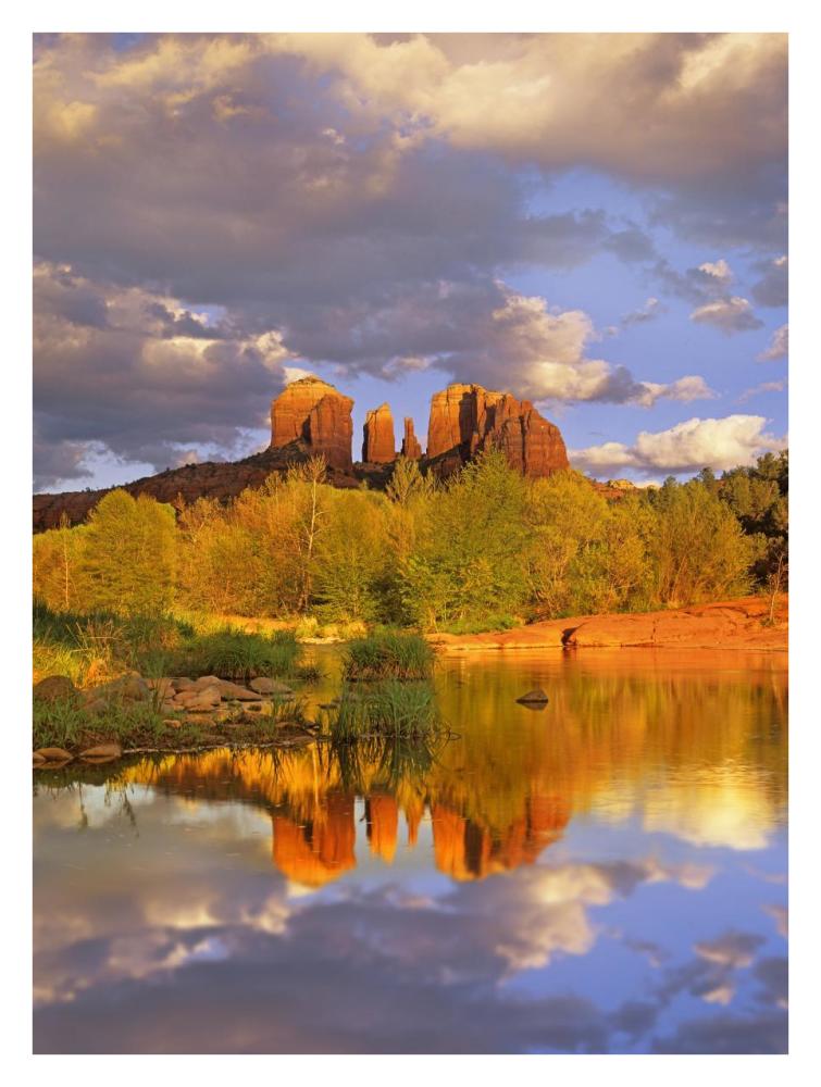 Cathedral Rock Reflected In Oak Creek At Red Rock Crossing, Red Rock State Park Near Sedona, Arizona-Paper Art-26X34