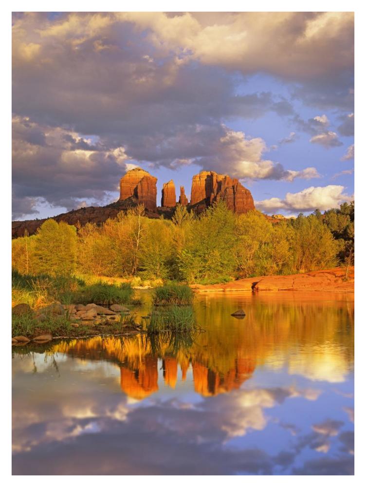 Cathedral Rock Reflected In Oak Creek At Red Rock Crossing, Red Rock State Park Near Sedona, Arizona-Paper Art-32X42