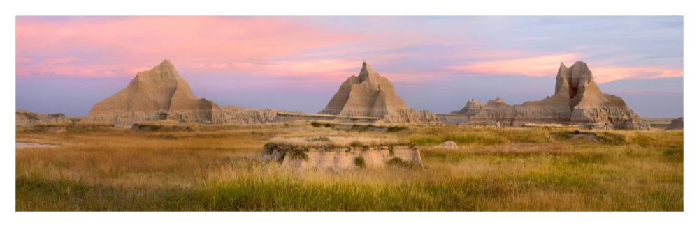 Landscape Showing Erosional Features In Sandstone Amid Grassland, Badlands National Park, South Dakota-Paper Art-46X14.76