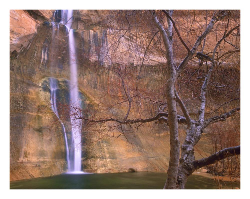 Calf Creek Falls Cascading Down Sandstone Cliff With Desert Varnish, Escalante National Monument, Utah-Paper Art-26X20
