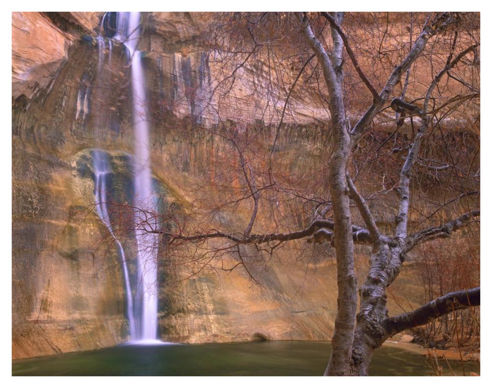 Calf Creek Falls Cascading Down Sandstone Cliff With Desert Varnish, Escalante National Monument, Utah-Paper Art-42X32