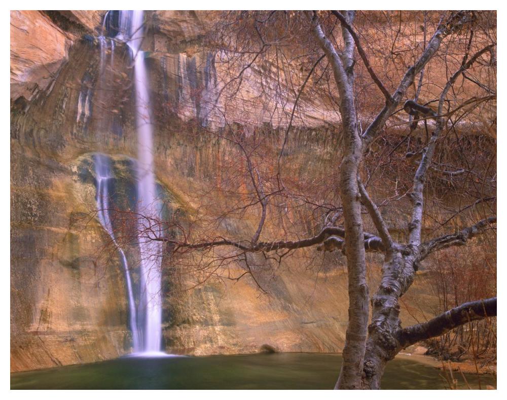 Calf Creek Falls Cascading Down Sandstone Cliff With Desert Varnish, Escalante National Monument, Utah-Paper Art-50X38