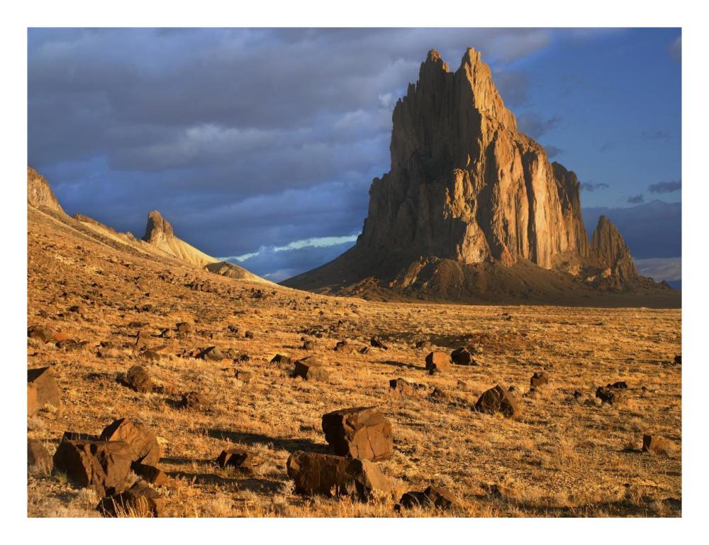 Shiprock, The Basalt Core Of An Extinct Volcano, Tuff-Breccia Ejected Boulders In Foreground, New Mexico-Paper Art-26X20