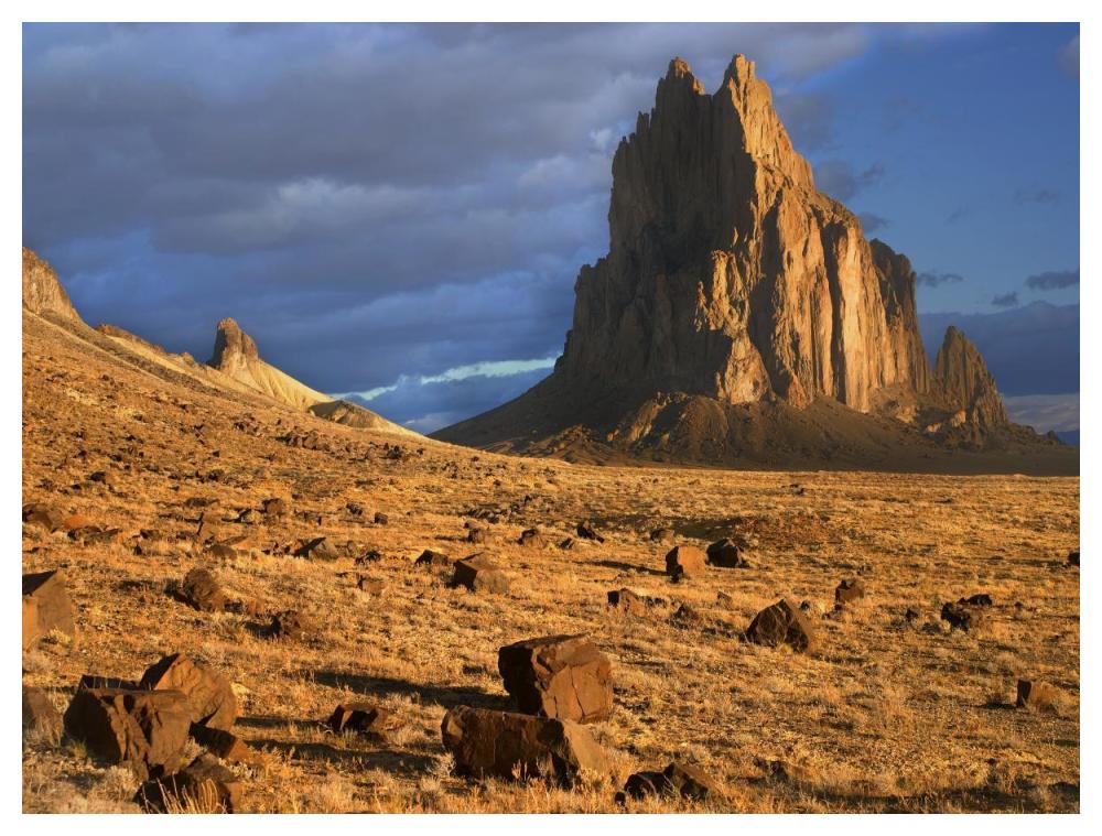 Shiprock, The Basalt Core Of An Extinct Volcano, Tuff-Breccia Ejected Boulders In Foreground, New Mexico-Paper Art-50X38