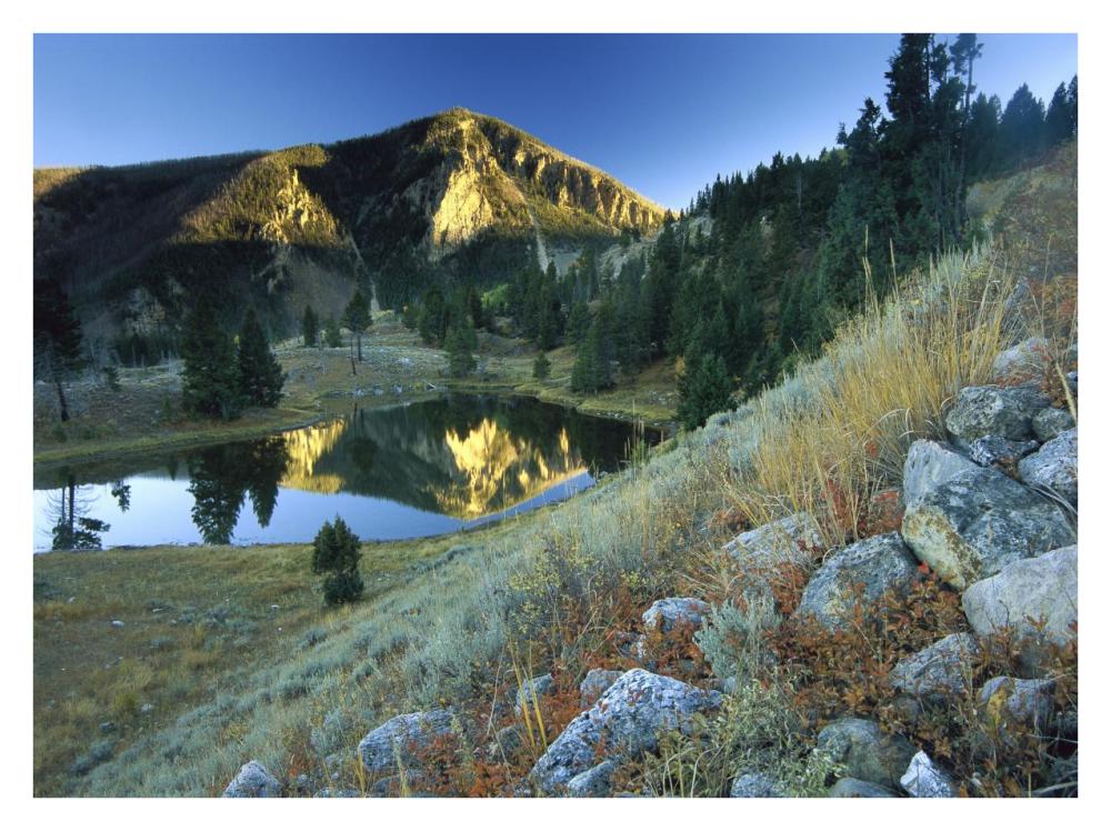 Bunsen Peak, An Ancient Volcano Cone, Reflected In Lake, Near Mammoth, Yellowstone National Park, Wyoming-Paper Art-34X26