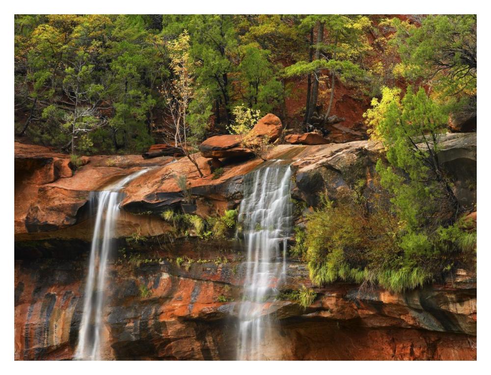 Cascades Tumbling 110 Feet At Emerald Pools, Zion National Park, Utah-Paper Art-18X14