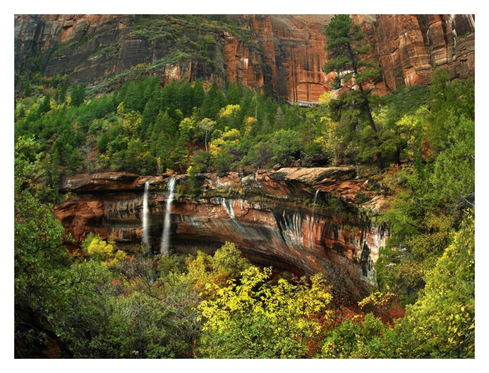 Cascades Tumbling 110 Feet At Emerald Pools, Zion National Park, Utah-Paper Art-18X14