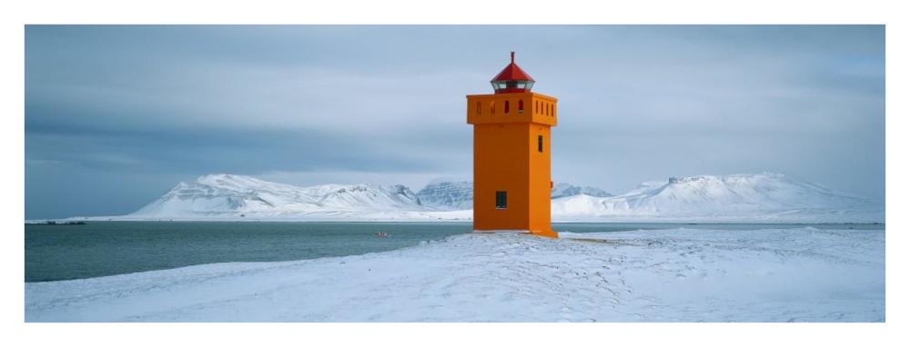 Krossnes Lighthouse, Iceland-Paper Art-38X14