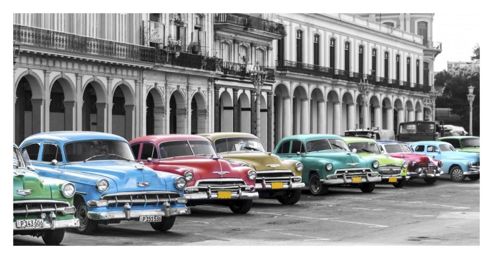 Cars Parked In Line, Havana, Cuba-Paper Art-38X20
