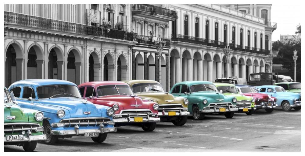 Cars Parked In Line, Havana, Cuba-Paper Art-74X38