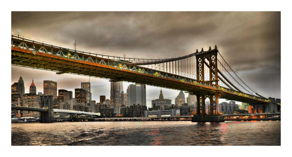 Manhattan Bridge And New York City Skyline, Nyc-Paper Art-26X14