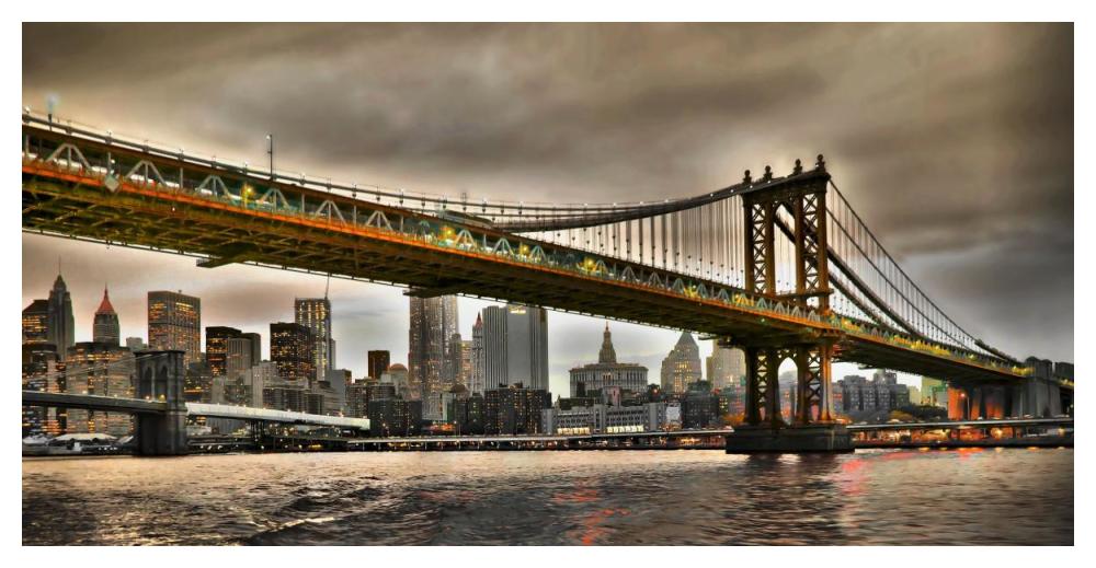 Manhattan Bridge And New York City Skyline, Nyc-Paper Art-50X26