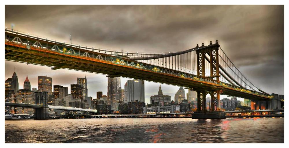 Manhattan Bridge And New York City Skyline, Nyc-Paper Art-62X32