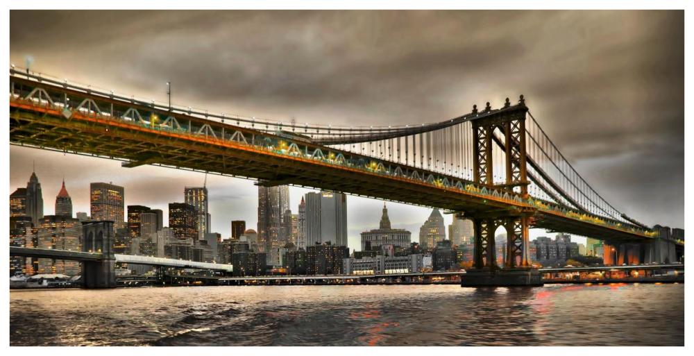 Manhattan Bridge And New York City Skyline, Nyc-Paper Art-74X38