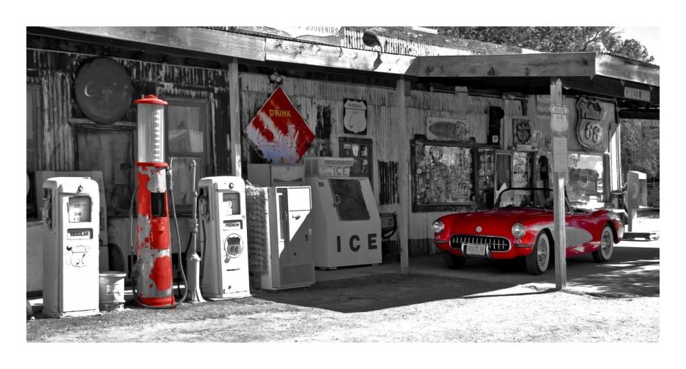 Vintage Gas Station On Route 66-Paper Art-26X14