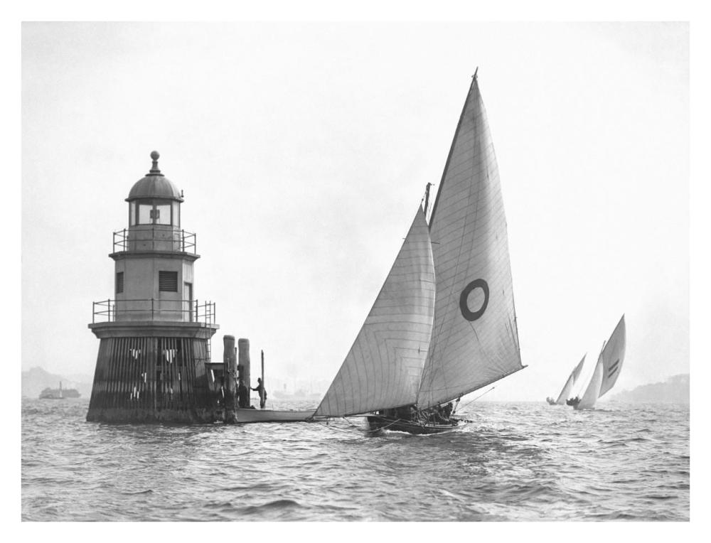 Sloop And Channel Pile Light On Sydney Harbour-Paper Art-34X26