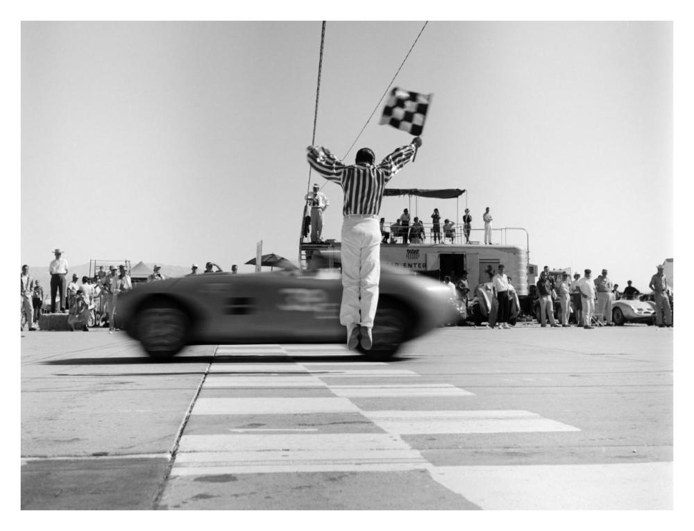 Man Jumping Waving Checkered Flag-Paper Art-34X26