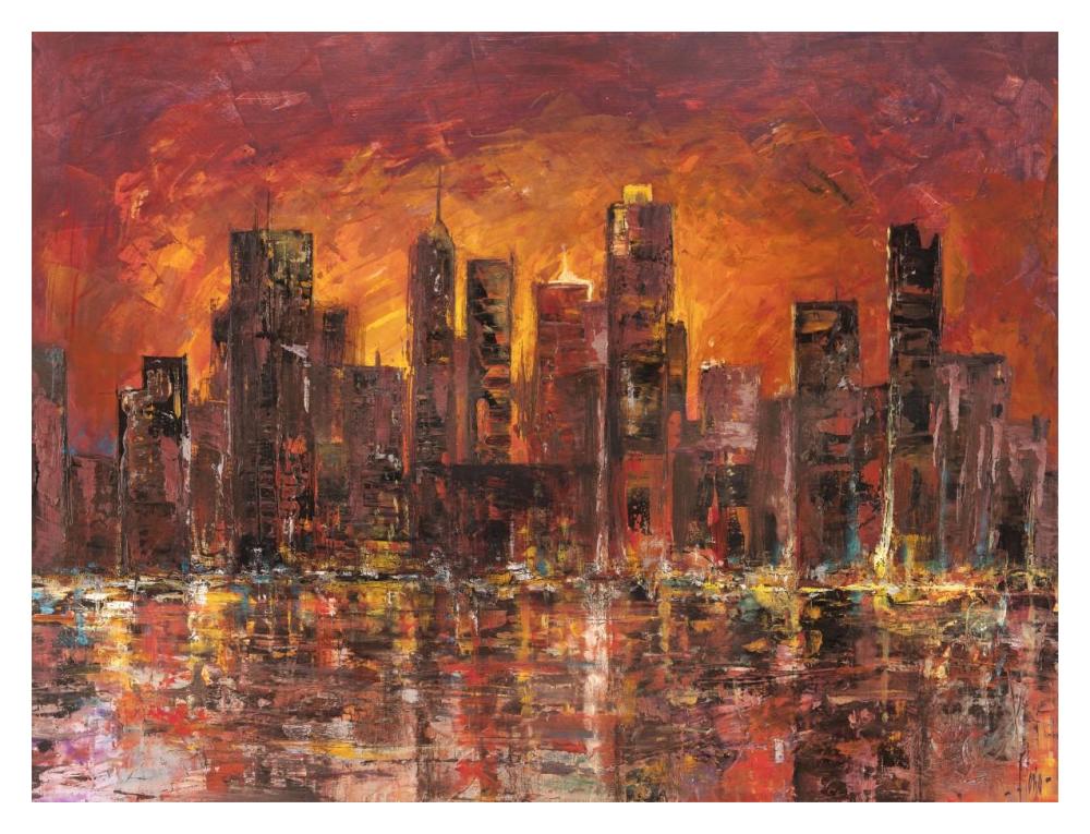 Sunset In New York-Paper Art-18X14