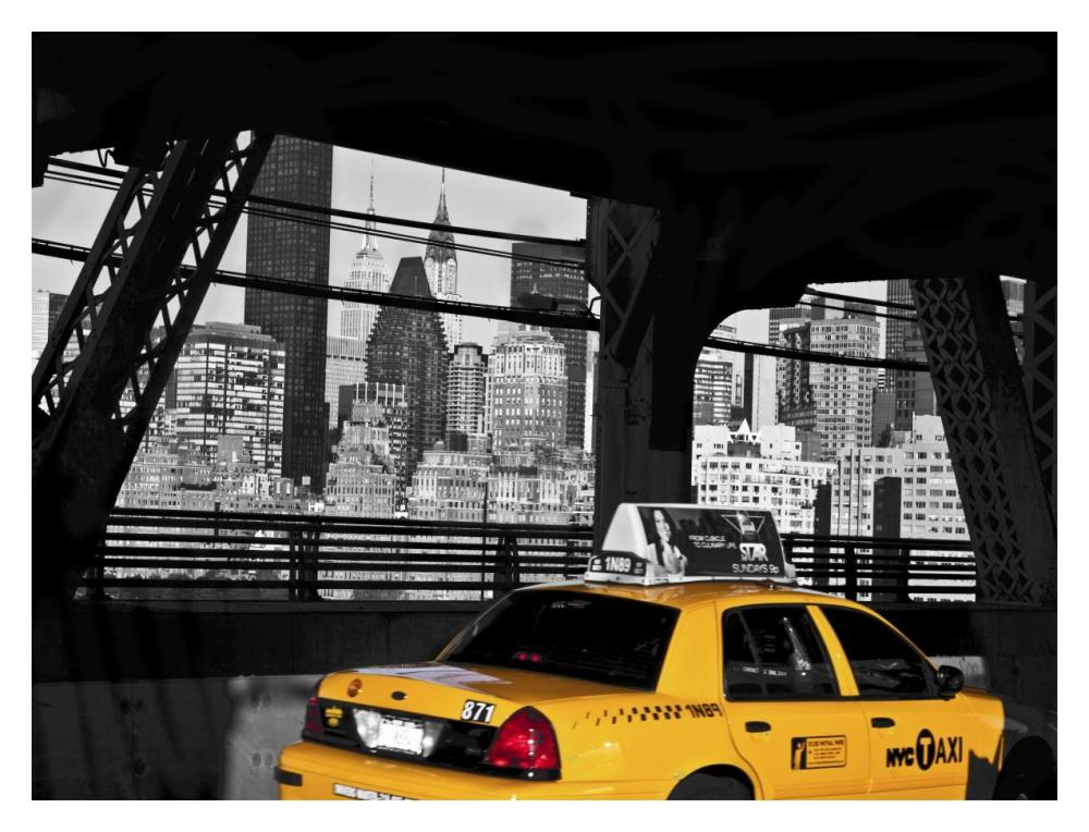 Taxi On The Queensboro Bridge, Nyc-Paper Art-18X14