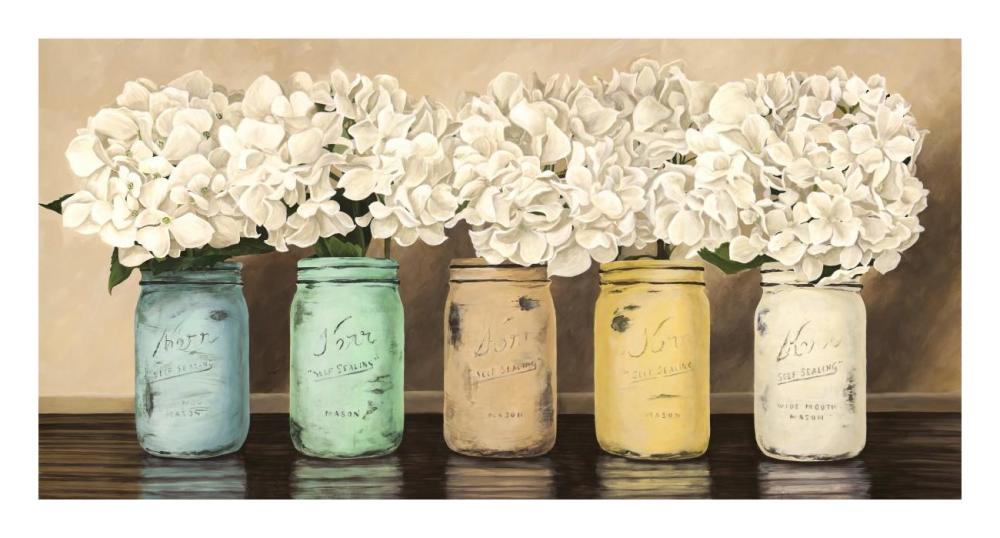 Hydrangeas In Mason Jars-Paper Art-26X14