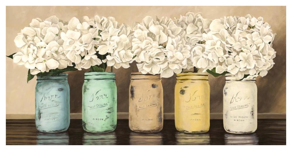Hydrangeas In Mason Jars-Paper Art-50X26