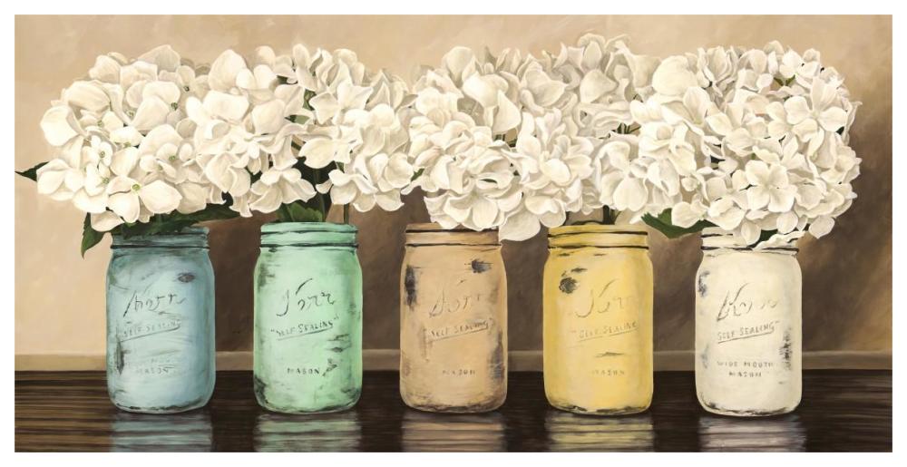 Hydrangeas In Mason Jars-Paper Art-62X32