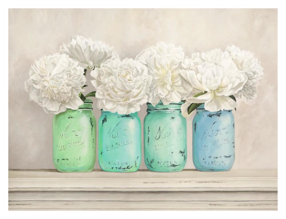 Peonies In Mason Jars-Paper Art-18X14