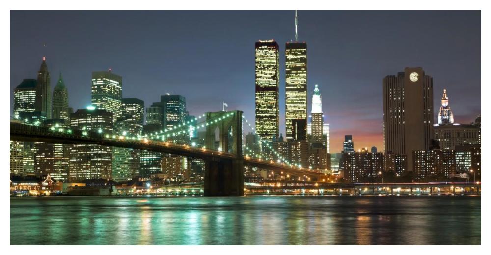 The Brooklyn Bridge And Twin Towers At Night-Paper Art-50X26