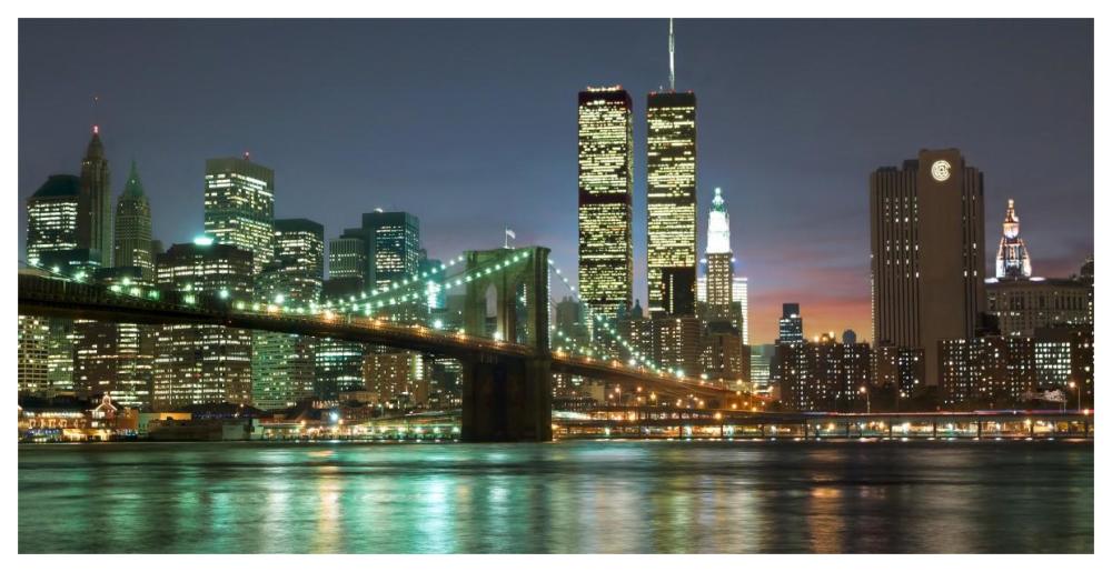 The Brooklyn Bridge And Twin Towers At Night-Paper Art-62X32