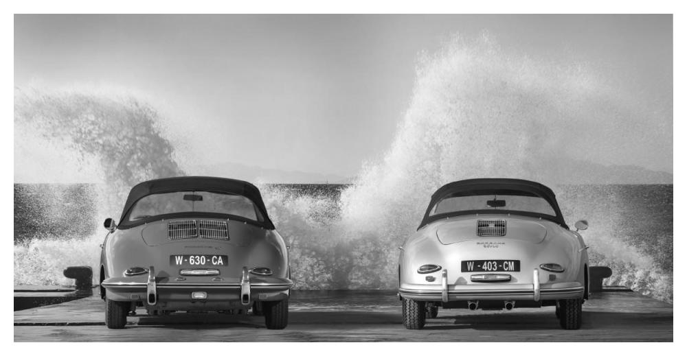 Ocean Waves Breaking On Vintage Beauties (Bw)-Paper Art-50X26