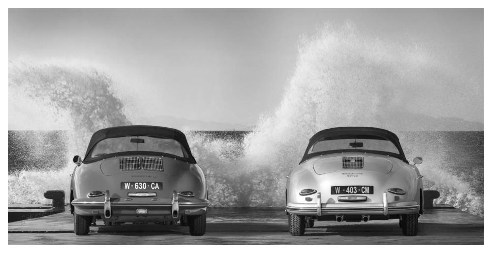 Ocean Waves Breaking On Vintage Beauties (Bw)-Paper Art-62X32