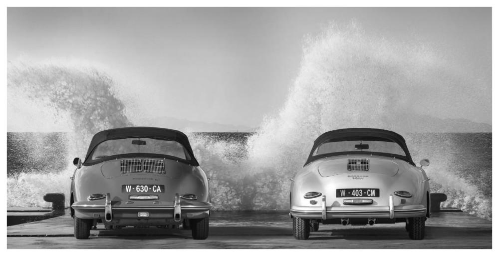 Ocean Waves Breaking On Vintage Beauties (Bw)-Paper Art-74X38