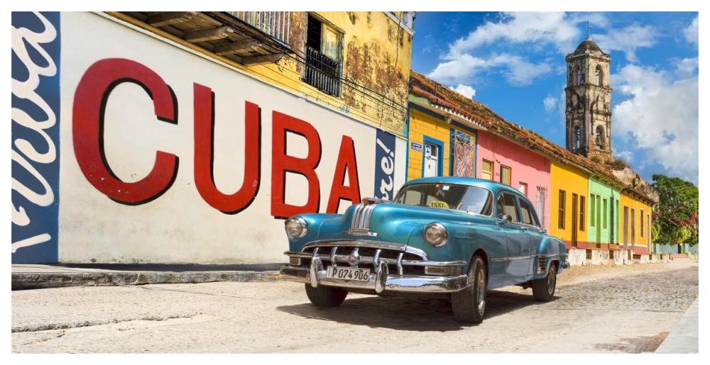 Vintage Car And Mural, Cuba-Paper Art-62X32