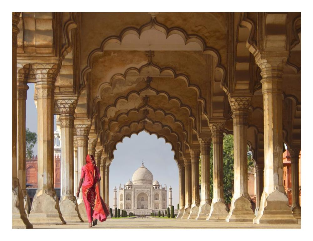 Woman In Traditional Sari Walking Towards Taj Mahal-Paper Art-26X20