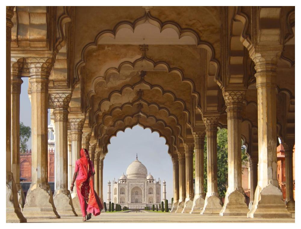 Woman In Traditional Sari Walking Towards Taj Mahal-Paper Art-50X38