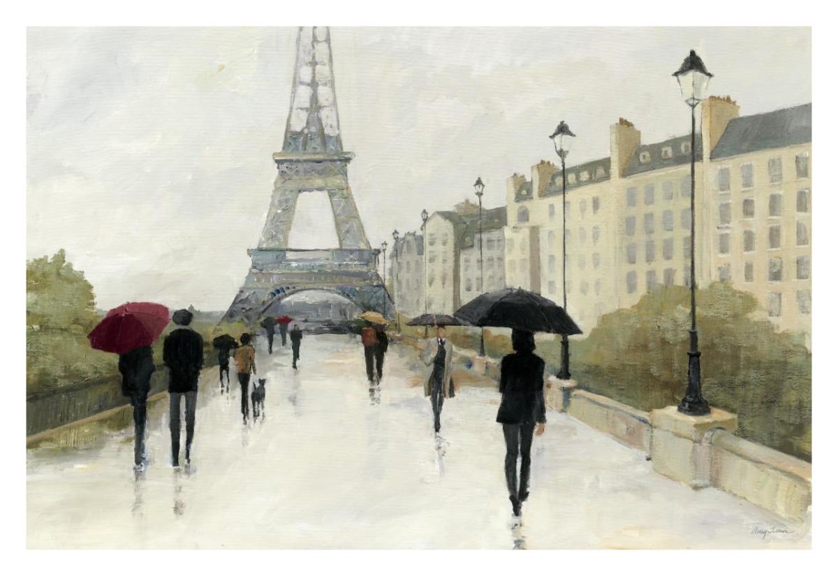 Eiffel In The Rain Marsala Umbrella -Paper Art-32X22