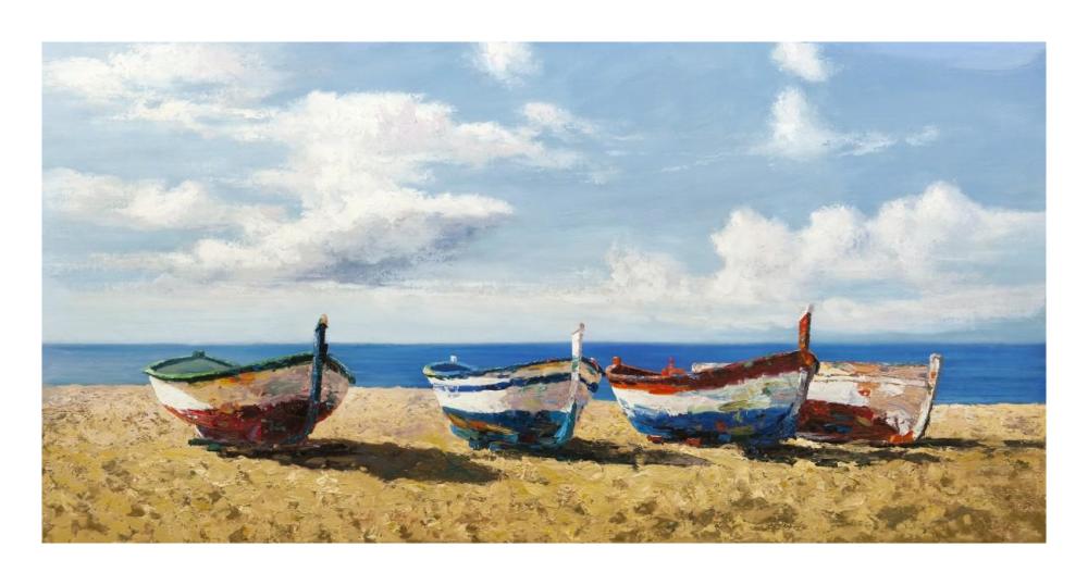 Boats On The Beach-Paper Art-26X14