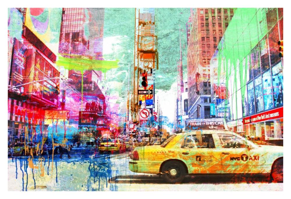 Taxis In Times Square 2.0-Paper Art-38X26