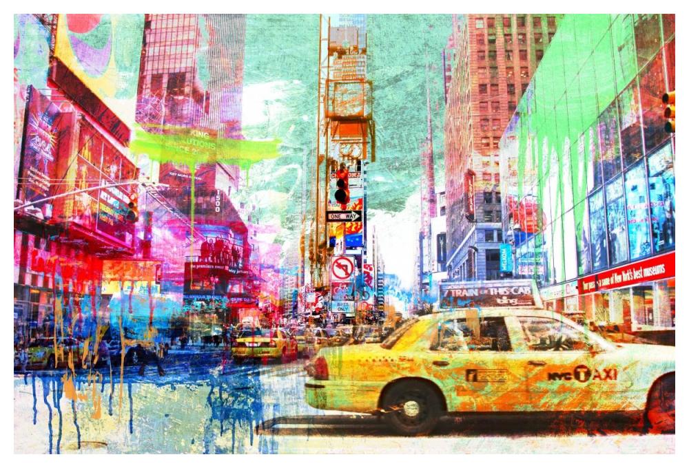 Taxis In Times Square 2.0-Paper Art-50X34